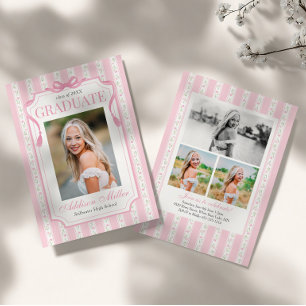 Pink Floral Graduation Party Invitation