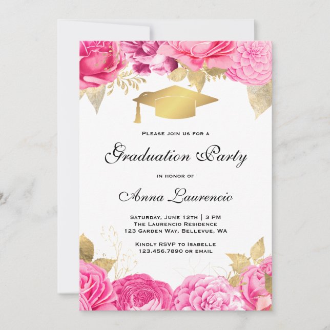 Pink Floral Graduation Party Invitation (Front)