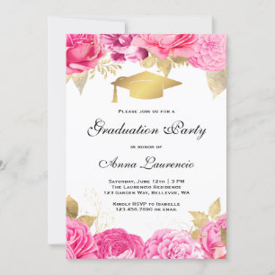 Pink Floral Graduation Party Invitation