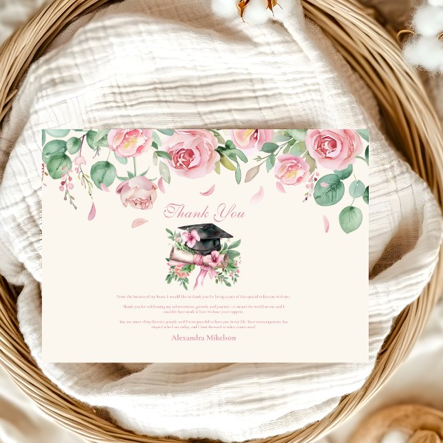 Pink Floral Graduation Thank You Card (Creator Uploaded)