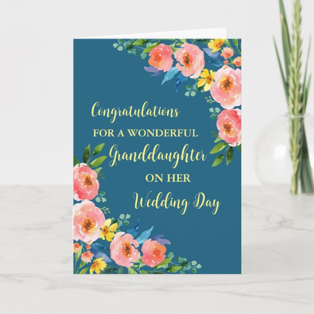 Pink Floral Granddaughter Wedding Congratulations Card (Front)