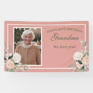 Pink Floral Grandma 90th Birthday Banner