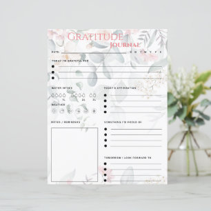 Pink Floral Gratitude Journal Paper Sheet
