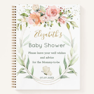 Pink Floral Green Foliage Baby Shower Notebook