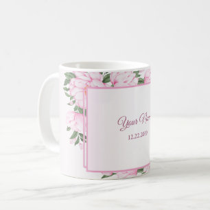 Pink Floral Green Leaves Elegant Wedding Party Coffee Mug