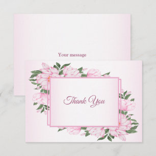 Pink Floral Green Leaves Elegant Wedding Party Thank You Card