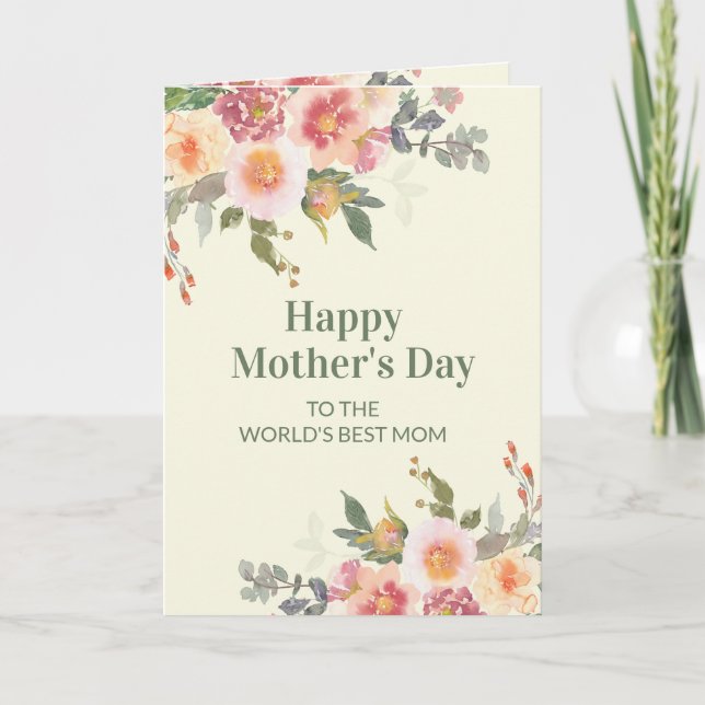 Pink Floral Green Leaves Mother's Day 5 Photo Card (Front)