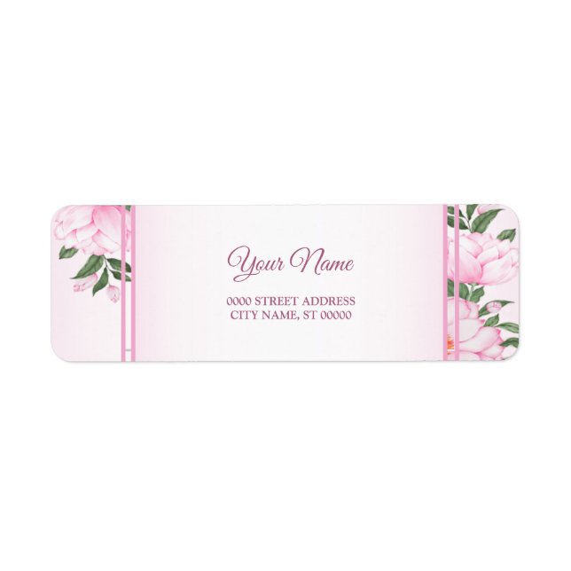 Pink Floral Green Leaves Wedding Return Address (Front)