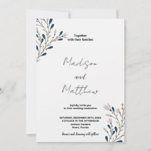 Pink Floral Green Wedding Invitations