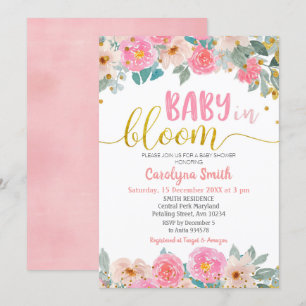 Pink Floral Greenery Baby in Bloom Invitation