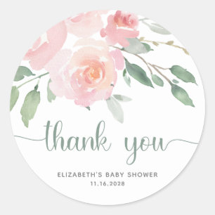 Pink Floral Greenery Baby Shower Thank You Classic Round Sticker
