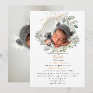Pink Floral Greenery Baptism Girl Invitation