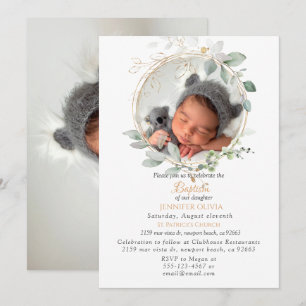 Pink Floral Greenery Baptism Girl Invitation
