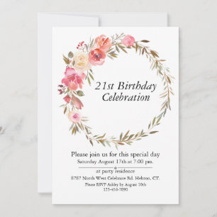 Pink Floral Greenery Boho,Customisable 21 Birthday Invitation