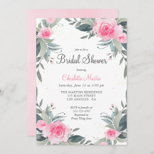 Pink Floral Greenery Bridal Shower Invitation