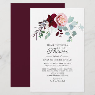 Pink Floral Greenery Bridal Shower Invitation Stationery