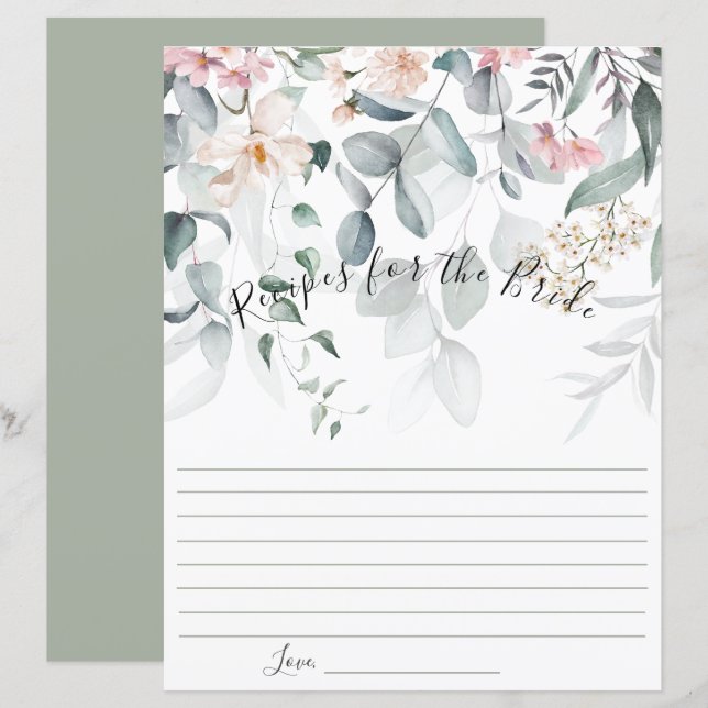 Pink Floral Greenery Bride Recipe  (Front/Back)