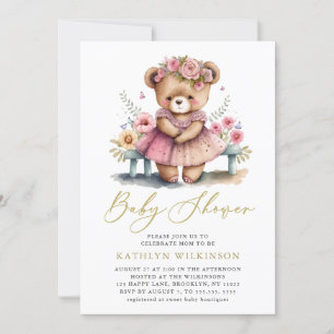 Pink Floral Greenery Elegant Script Baby Shower Invitation