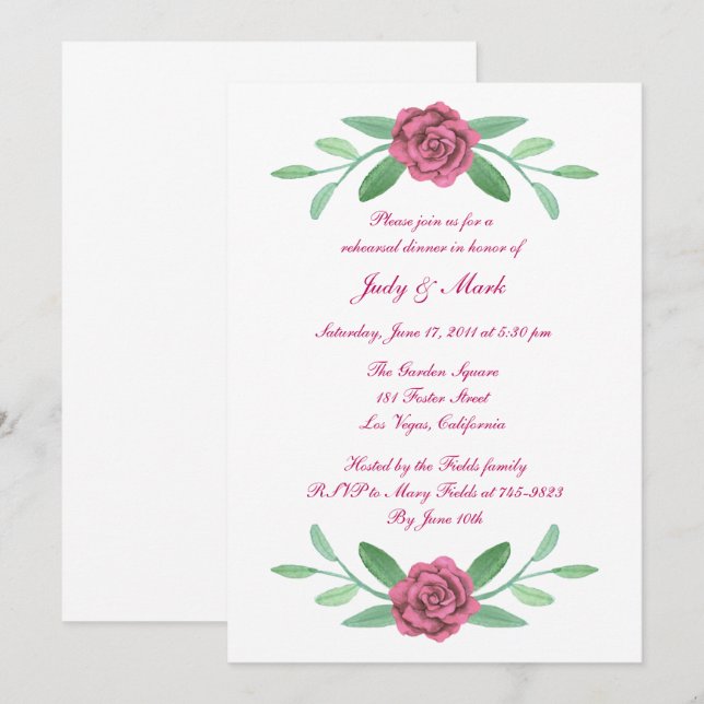 Pink Floral Greenery Foliage Rehearsal Dinner Invitation (Front/Back)
