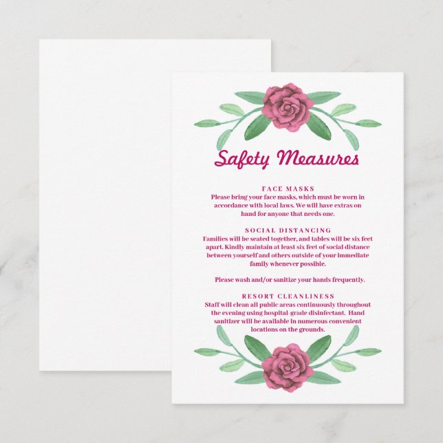 Pink Floral Greenery Foliage Safety Enclosure Card (Front/Back)
