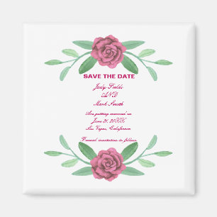 Pink Floral Greenery Foliage Save The Date Magnet