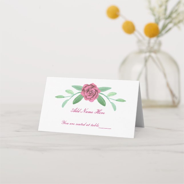 Pink Floral Greenery Foliage Table Place Card (Front)