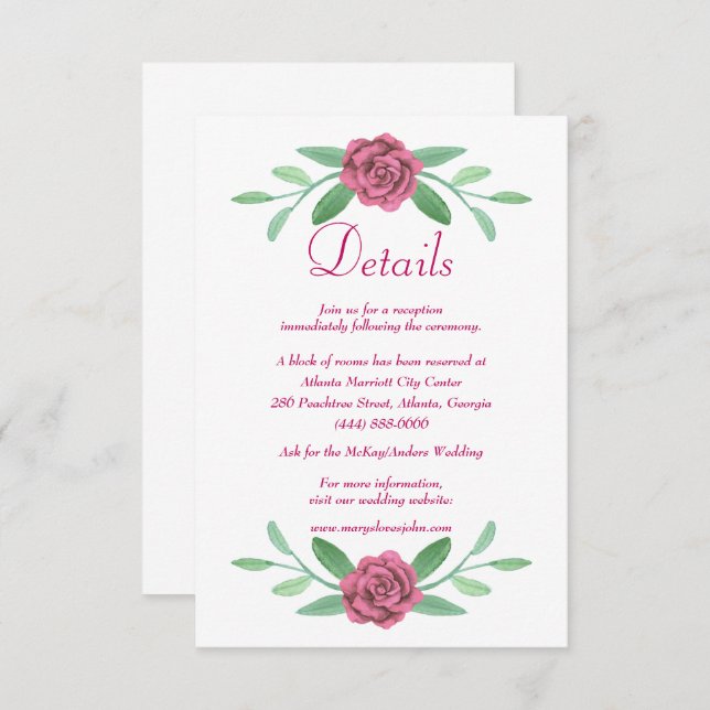Pink Floral Greenery Foliage Wedding Details Enclosure Card (Front/Back)