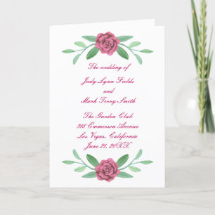 Pink Floral Greenery Foliage Wedding Program Card