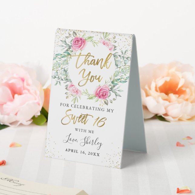 Pink Floral Greenery Gold Script Sweet 16 Birthday (In SItu (Wedding))