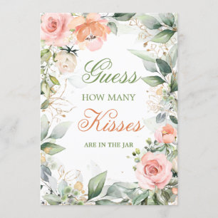 Pink floral, greenery Guess How Many Kisses Game Invitation