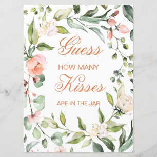 Pink floral, greenery Guess How Many Kisses Game Invitation