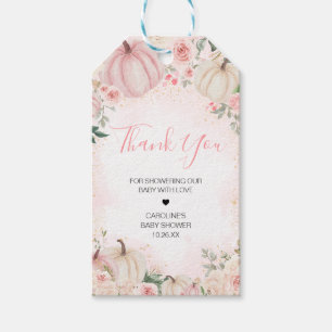 Pink Floral Greenery Little Pumpkin Favour Tags