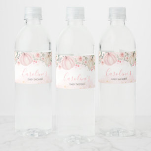 Pink Floral Greenery Little Pumpkin Water Bottle Label