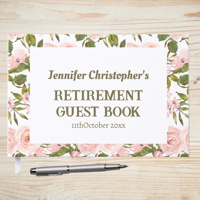 Pink Floral Greenery Retirement Party  Guest Book (Creator Uploaded)
