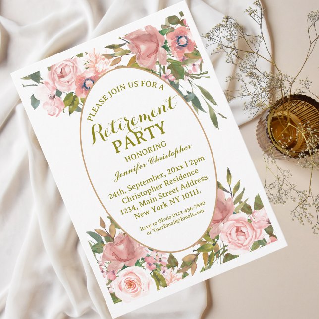  Pink Floral Greenery Retirement Retirement Party  Invitation (Creator Uploaded)