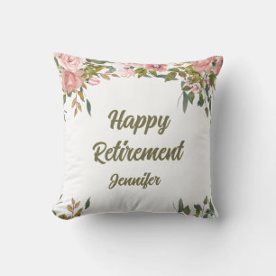 Pink Floral Greenery Rustic Boho Happy Retirement  Cushion