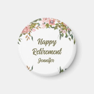Pink Floral Greenery Rustic Boho Happy Retirement Magnet
