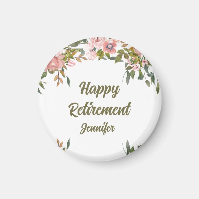 Pink Floral Greenery Rustic Boho Happy Retirement  Magnet (Front)