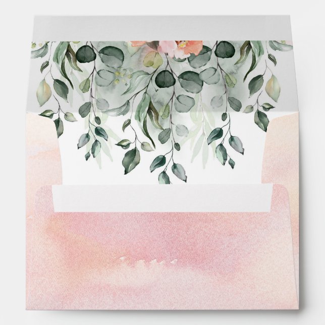 Pink Floral Greenery Watercolor Envelope (Back (Bottom))