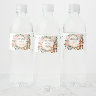 Pink Floral Greenery Woodland Baby Shower Favours Water Bottle Label