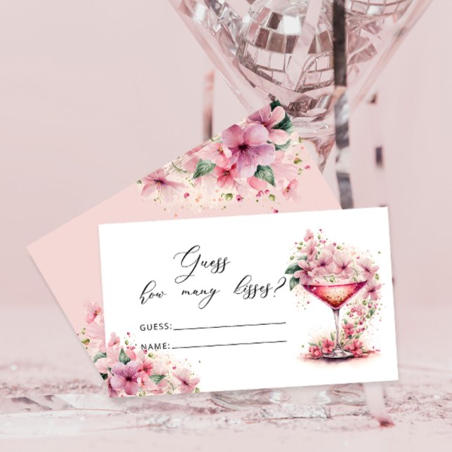 Pink Floral Guess How Many Kisses Bridal Game Enclosure Card (Creator Uploaded)
