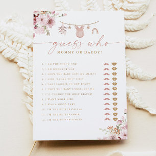 Pink Floral Guess Who Mum or Dad Baby Shower Game Invitation