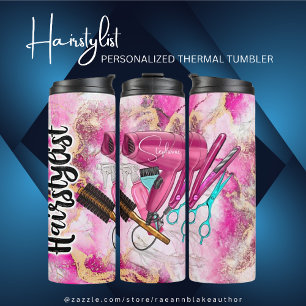 Pink Floral Hairstylist Personalised Thermal Tumbler