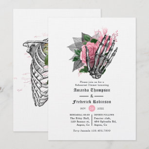 Pink Floral Halloween Gothic Rehearsal Dinner Invitation
