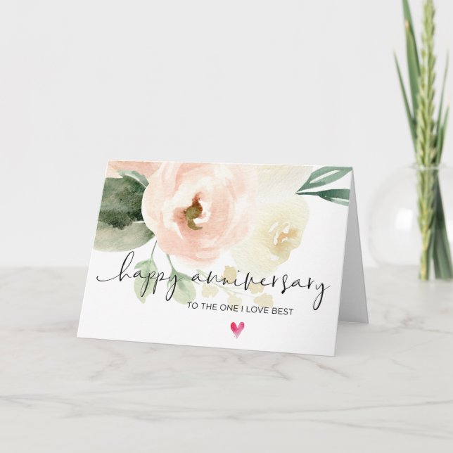 Pink Floral Happy Anniversary Husband Boyfriend Card (Front)
