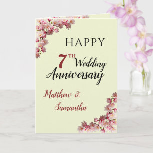 Pink Floral Happy Anniversary Husband Wife Card