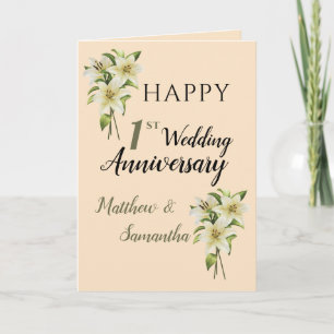 Pink Floral Happy Anniversary Husband Wife Card