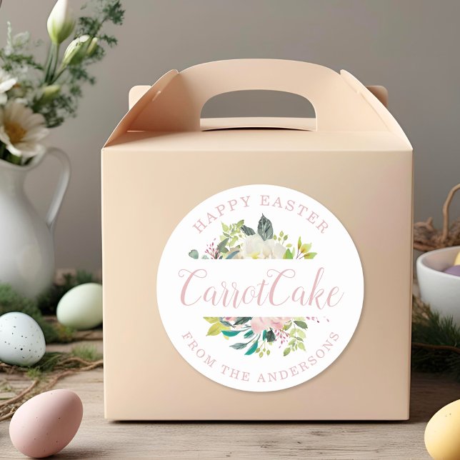 Pink Floral Happy Easter Homemade Baking Gift Classic Round Sticker (Creator Uploaded)