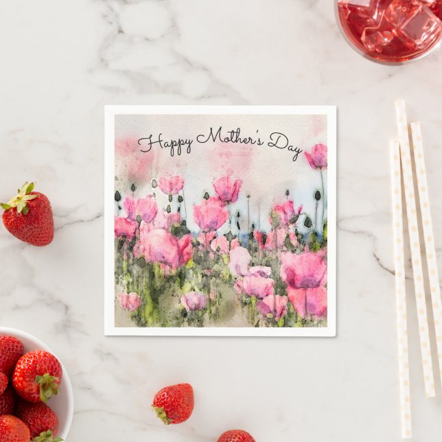 Pink Floral Happy Mother's Day Watercolor  Napkin (Insitu)