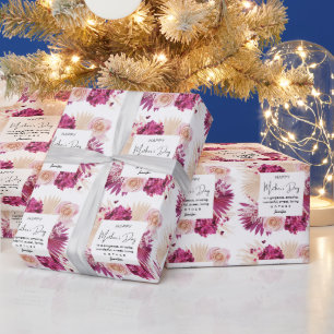 Pink Floral Happy Mother's Day White Background Wrapping Paper